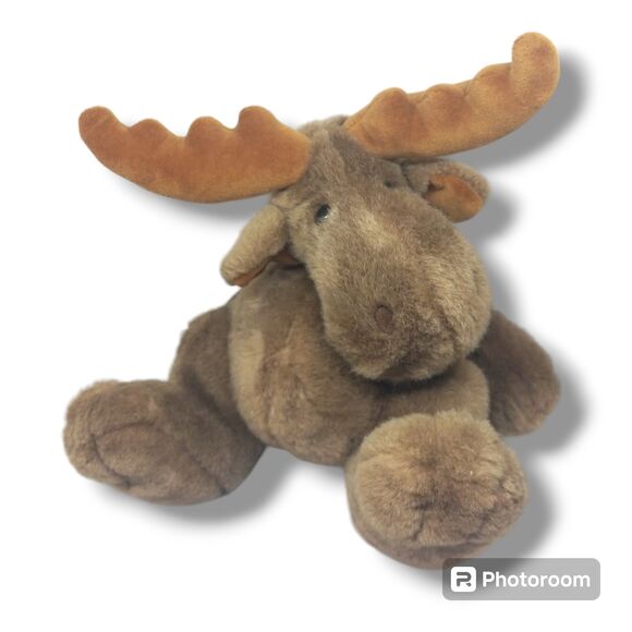 Vintage Mary Meyer Foot-Loose Moose Sitting Plush-Plastic Eyes-Yellow RIbbon-10" - Picture 1 of 8